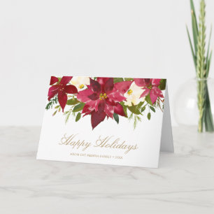 Rote Wasserfarbe-Poinsettie-Floral-elegante Weihna Feiertagskarte