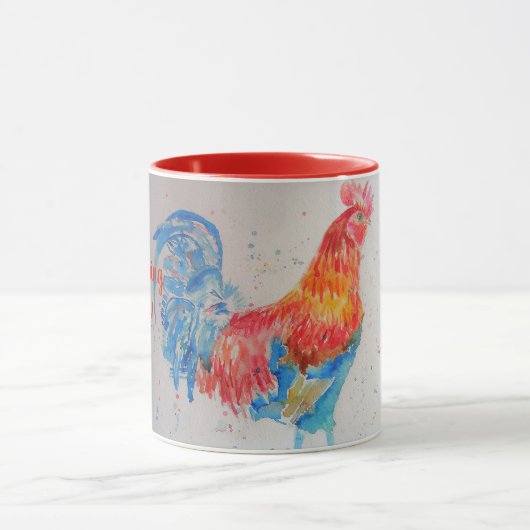 Rote Wasserfarbe Rooster Gute Morgensonne Tasse (Zentrum)