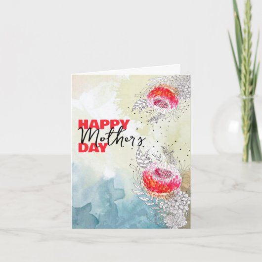 Rote Wasserfarbe und Schwarze Tinte Florals Mutter Karte (Vorderseite)