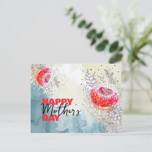 Rote Wasserfarbe und Schwarze Tinte Florals Mutter Postkarte (Stehend Vorderseite)