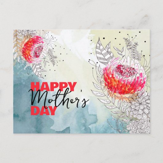 Rote Wasserfarbe und Schwarze Tinte Florals Mutter Postkarte (Vorderseite)