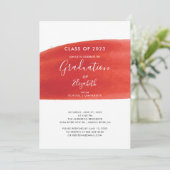Rote Wasserfarbe Wash Graduation Party Einladung (Stehend Vorderseite)
