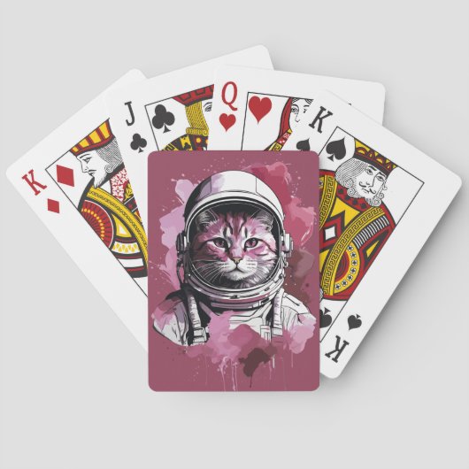 Rote Wasserfarben-Astronautenkatze Spielkarten (Rückseite)