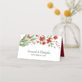 Rote Wasserfarben Blüten Elegante Hochzeit Platzkarte (Rückseite)
