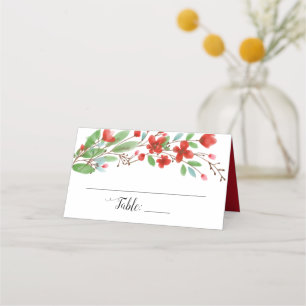 Rote Wasserfarben Blüten Elegante Hochzeit Platzkarte