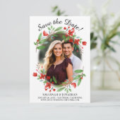 Rote Wasserfarben Blüten & Grüne Hochzeit Save The Date (Stehend Vorderseite)