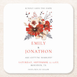 Rote Wasserfarben Florals Hochzeit speichern das D Rechteckiger Pappuntersetzer