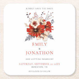 Rote Wasserfarben Florals Hochzeit speichern das D Rechteckiger Pappuntersetzer