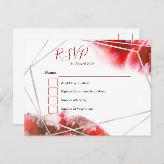 Rote Wasserfarben/geometrische Silber-Linie-UAWG Postkarte (Vorne/Hinten)