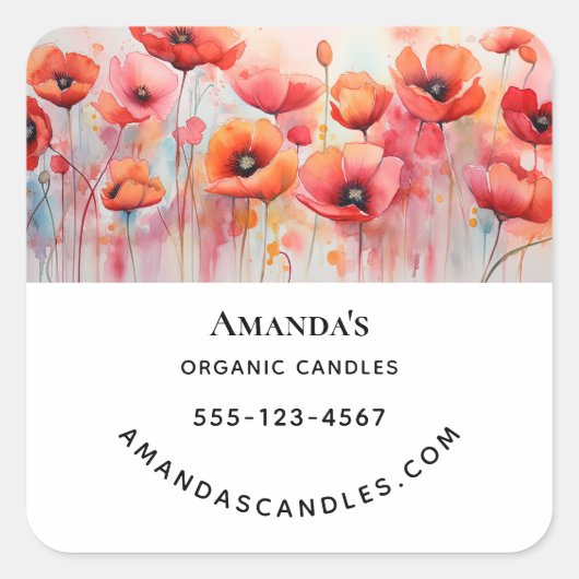 Rote Wasserfarben im Feld Quadratischer Aufkleber (Vorderseite)