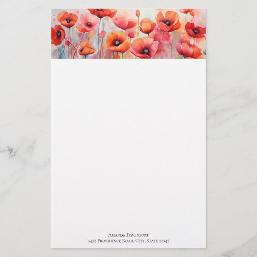 Rote Wasserfarben in einem Feld Briefpapier (Vorderseite)