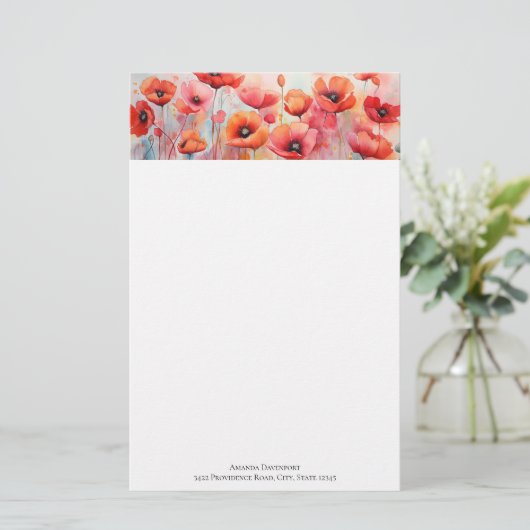 Rote Wasserfarben in einem Feld Briefpapier (Stehend Vorderseite)