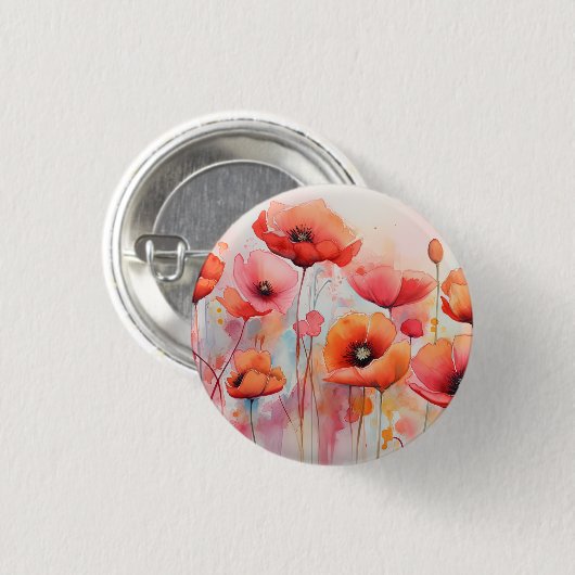 Rote Wasserfarben in einem Feld Button (Vorne & Hinten)