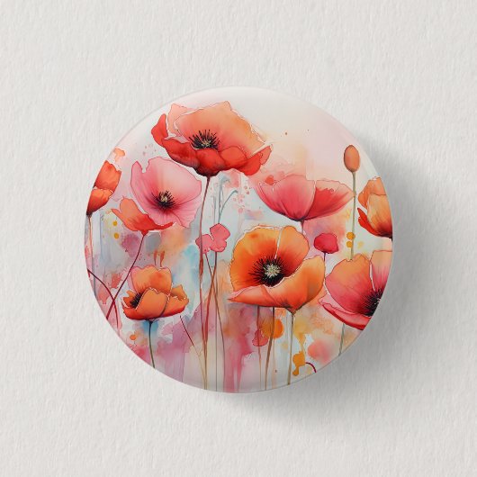 Rote Wasserfarben in einem Feld Button (Vorderseite)