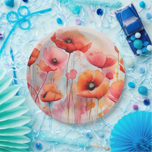 Rote Wasserfarben in einem Feld Pappteller (Party)