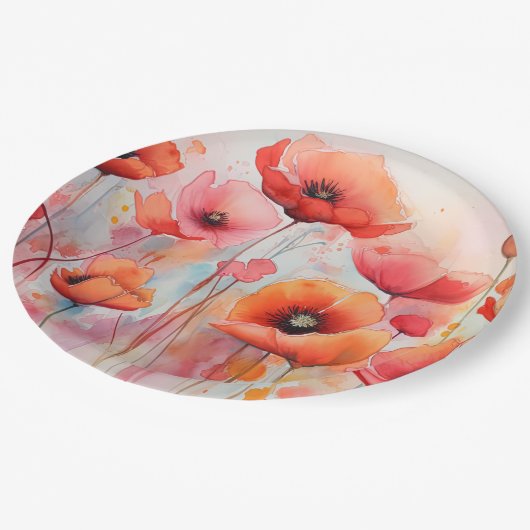 Rote Wasserfarben in einem Feld Pappteller (Schrägansicht)