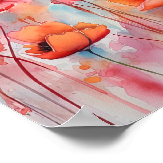 Rote Wasserfarben in einem Feld Poster (Ecke)