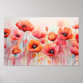 Rote Wasserfarben in einem Feld Poster (Vorne)