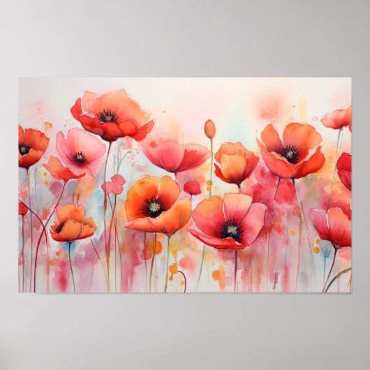 Rote Wasserfarben in einem Feld Poster (Vorne)