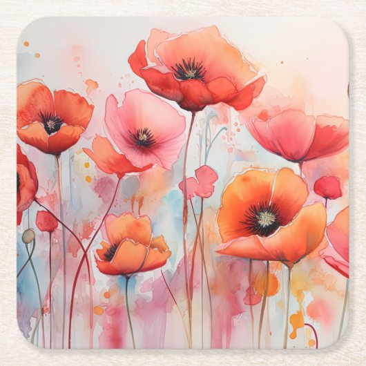 Rote Wasserfarben in einem Feld Rechteckiger Pappuntersetzer (Vorderseite)