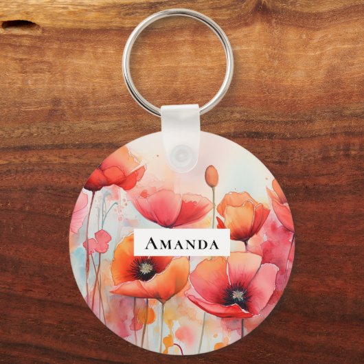 Rote Wasserfarben in einem Feld Schlüsselanhänger (Rückseite)