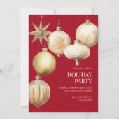 Rote Wasserfarben Ornamente Weihnachten Party Einladung (Vorderseite)
