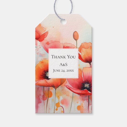 Rote Wasserfarben-Poppies bei einer Feldhochzeit Geschenkanhänger (Vorderseite)