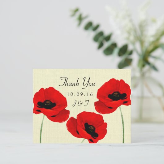 Rote Wasserfarben-Poppies Hochzeitskollektion Postkarte (Stehend Vorderseite)