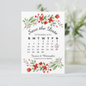 Rote Wasserfarbenblüten Hochzeitskalender Save The Date (Stehend Vorderseite)
