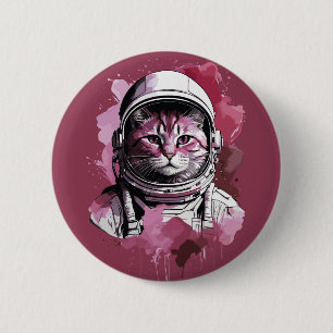 Rote Wasserfarbenkatze Button