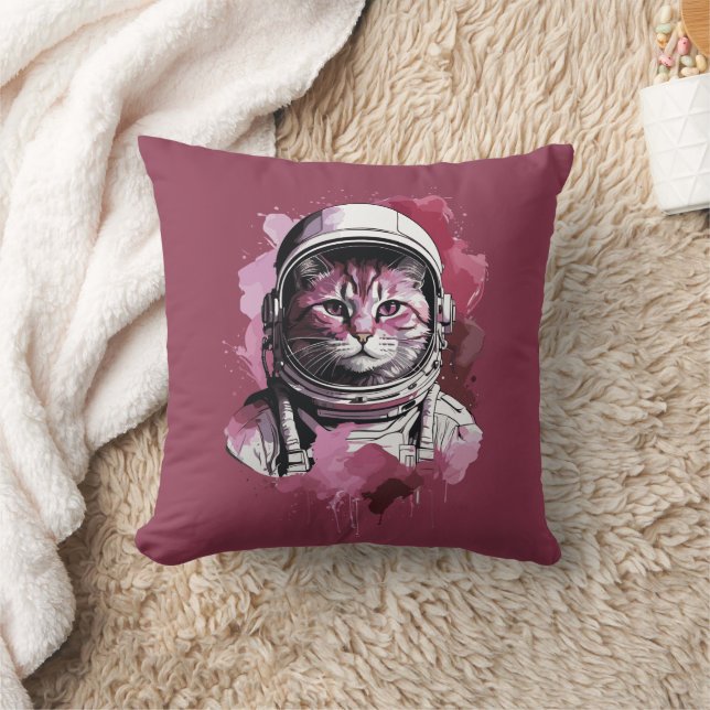 Rote Wasserfarbenkatze Kissen (Decke)