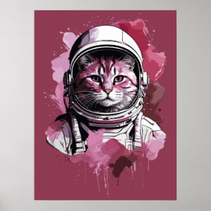 Rote Wasserfarbenkatze Poster