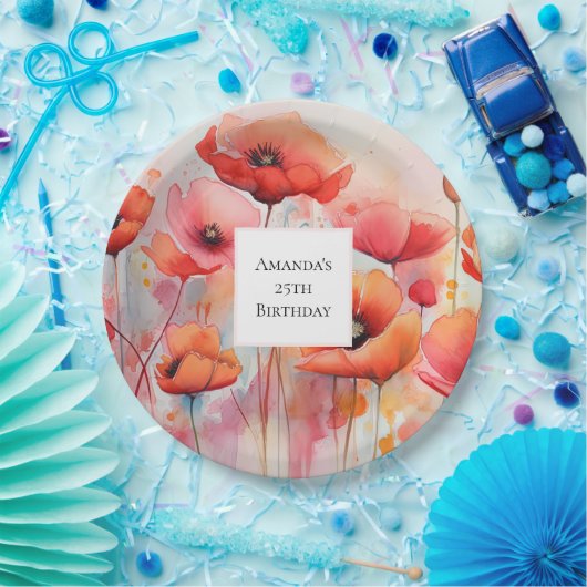 Rote Wasserfarbenpflücke in einem Feld zum Geburts Pappteller (Party)