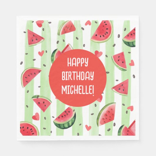 Rote Wassermelone, Adorable Summer Girl Birthday Serviette (Vorderseite)