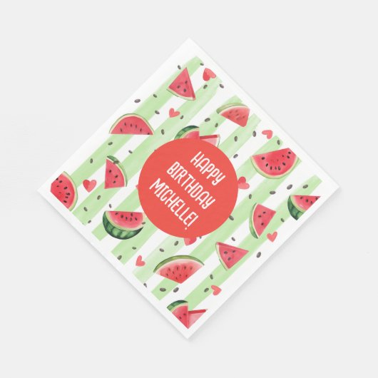 Rote Wassermelone, Adorable Summer Girl Birthday Serviette (Ecke)