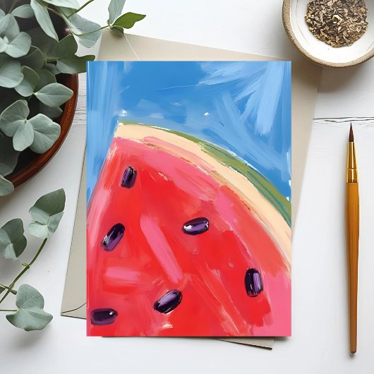 Rote Wassermelone | Aquarell-Fruchtmalerei Postkarte