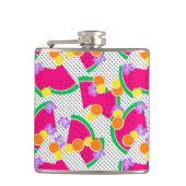 Rote Wassermelone Gelbe Zitronen Tropisch auf Weiß Flachmann (Vorderseite)