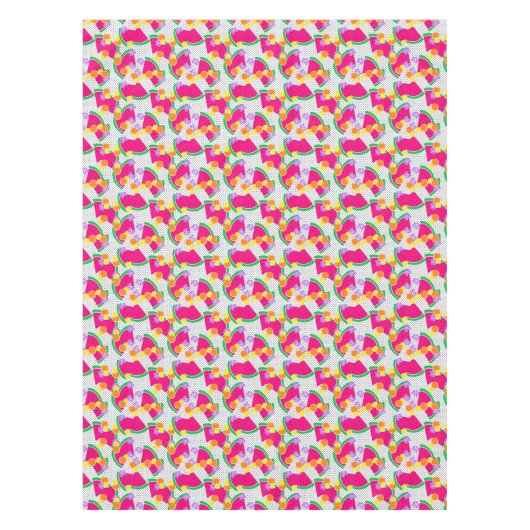 Rote Wassermelone Gelbe Zitronen Tropisch auf weiß Tischdecke (Vorderseite)