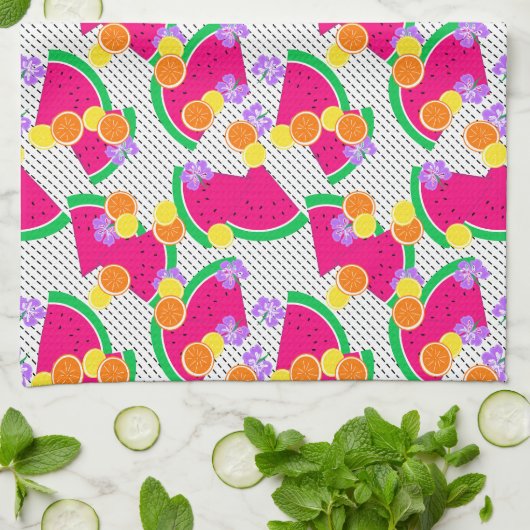 Rote Wassermelone Gelbe Zitronen Tropisch Geschirrtuch (Gefaltet)