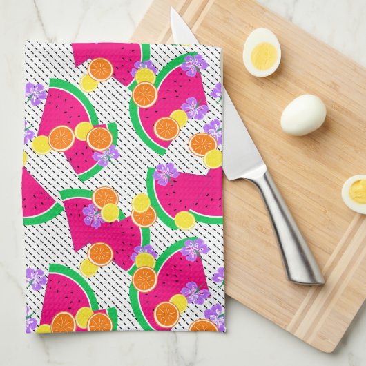 Rote Wassermelone Gelbe Zitronen Tropisch Geschirrtuch (Viertel Falte)