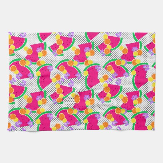 Rote Wassermelone Gelbe Zitronen Tropisch Geschirrtuch (Horizontal)