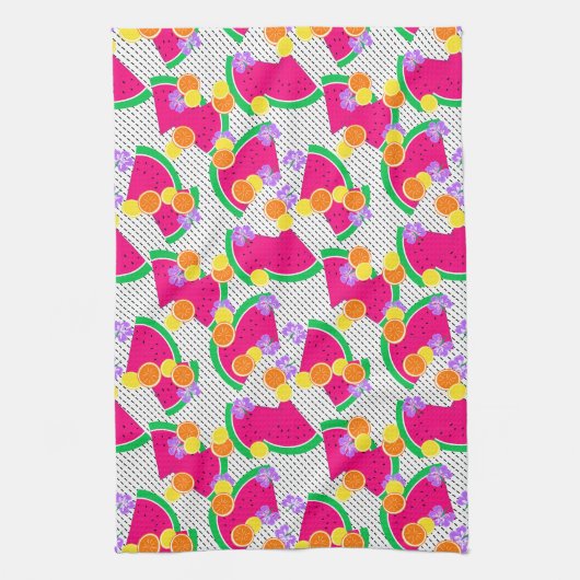 Rote Wassermelone Gelbe Zitronen Tropisch Geschirrtuch (Vertikal)