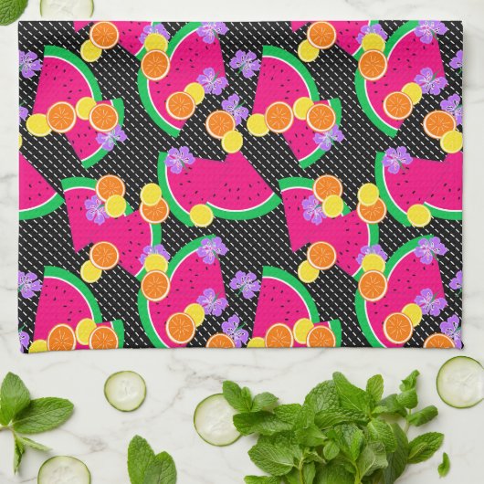 Rote Wassermelone Gelbe Zitronen Tropisch Geschirrtuch (Gefaltet)