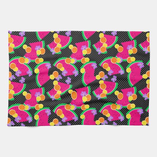 Rote Wassermelone Gelbe Zitronen Tropisch Geschirrtuch (Horizontal)