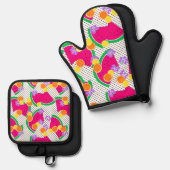 Rote Wassermelone Gelbe Zitronen Tropisch Ofenhandschuh & Topflappen-Set (Vorderseite/Rückseite)