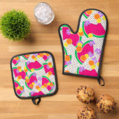 Rote Wassermelone Gelbe Zitronen Tropisch Ofenhandschuh & Topflappen-Set (Oben Unten)