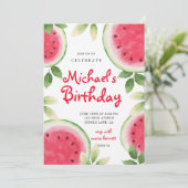 Rote Wassermelone Sommer Geburtstag Einladung (Stehend Vorderseite)