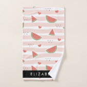 Rote Wassermelonen, Herz, Streifen, Ihr Name Badhandtuch Set (Handtuch)