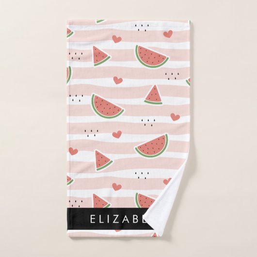 Rote Wassermelonen, Herz, Streifen, Ihr Name Badhandtuch Set (Handtuch)