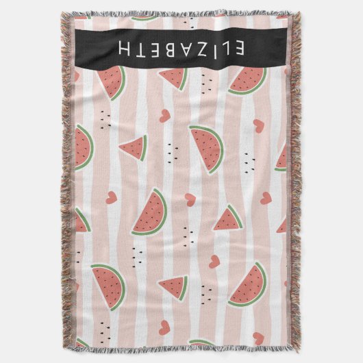 Rote Wassermelonen, Herz, Streifen, Ihr Name Decke (Vorderseite Vertikal)